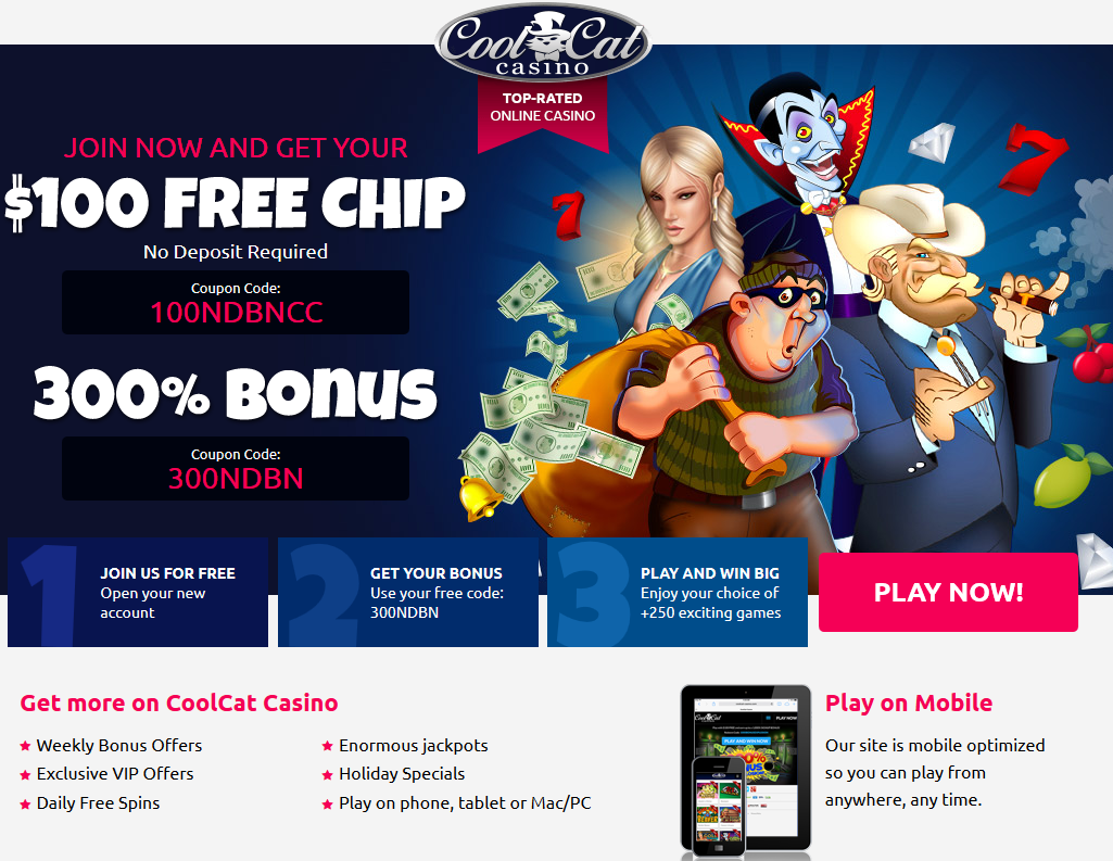 $100 Free Chip and 300% Bonus - CoolCat Casino