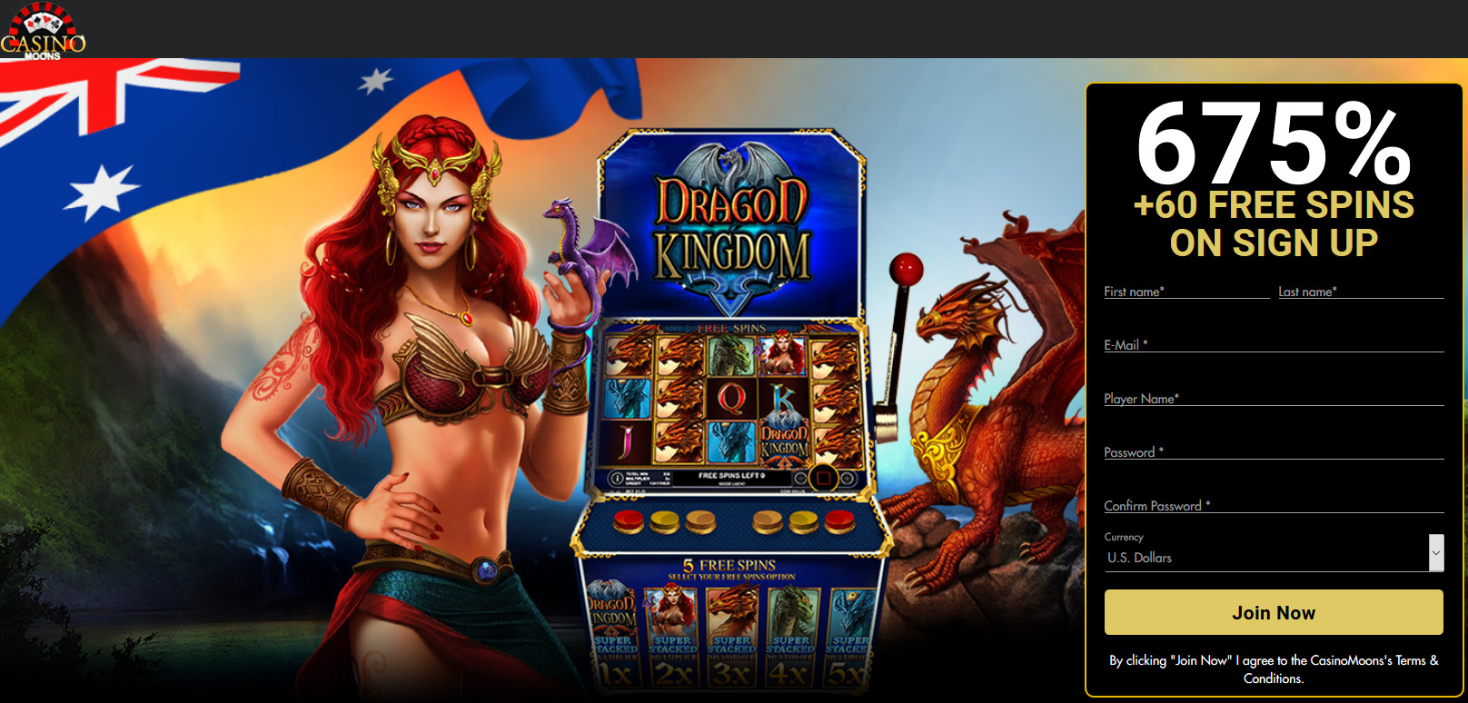 Casino Moons 675% + 60 free spins Dragon Kingdoms