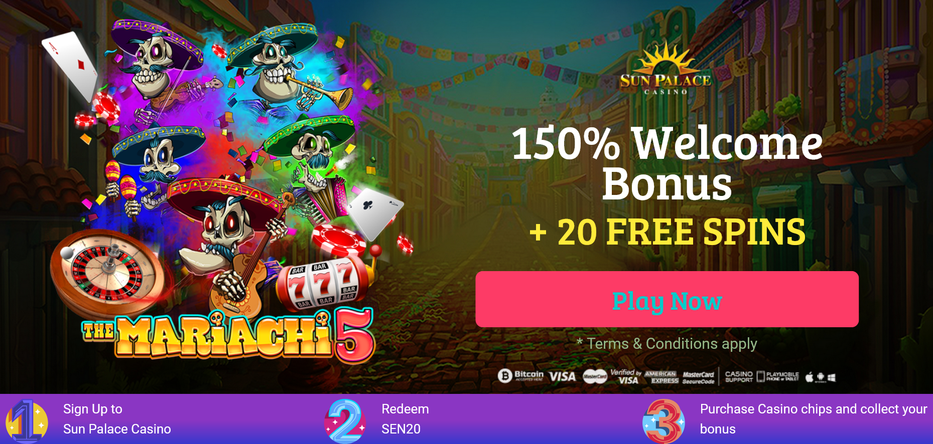 Sun Palace Casino -150% WELCOME BONUS + 20 FREE SPINS